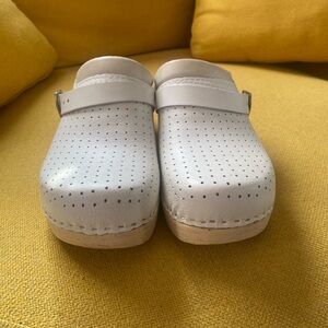 Stylish White Perforated Leather Clogs